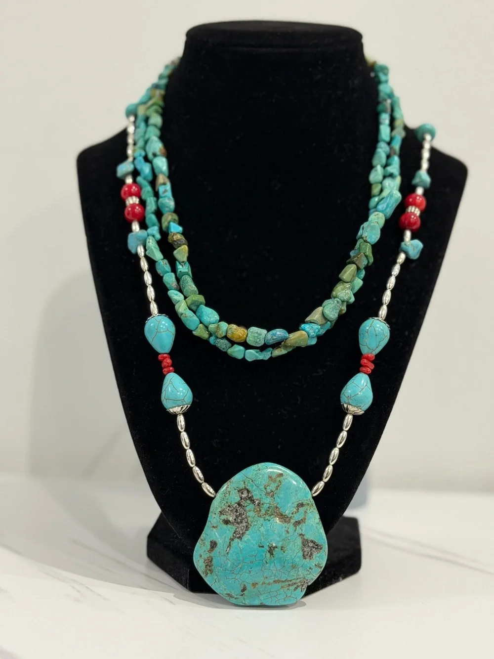 Turquoise Statement Necklace with Beaded Accents